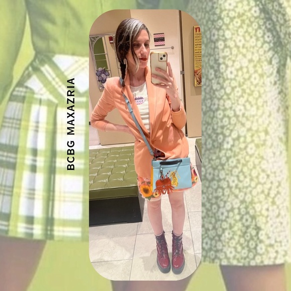 BCBGMaxAzria β’ peach moto open blazer jacket with knit stretch panels - Picture 1 of 16